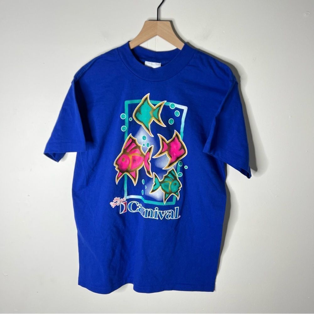 Vintage Vibrant Blue Carnival Cruise Fish Tee Single Stitch vacation Unisex
